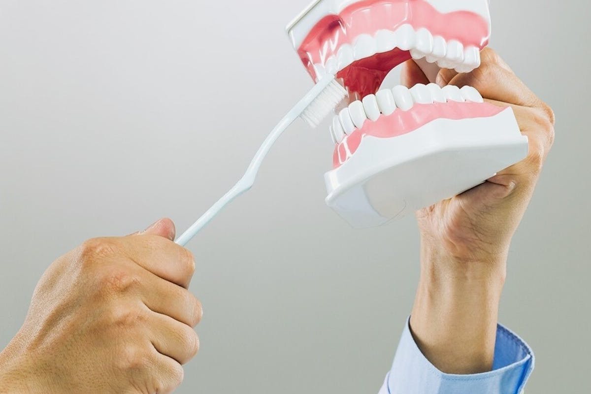 Person Brushing Dentures