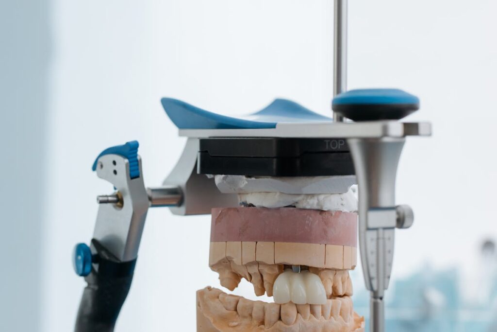 Close-Up Shot of a Denture Being Fitted in a Dental Equipment